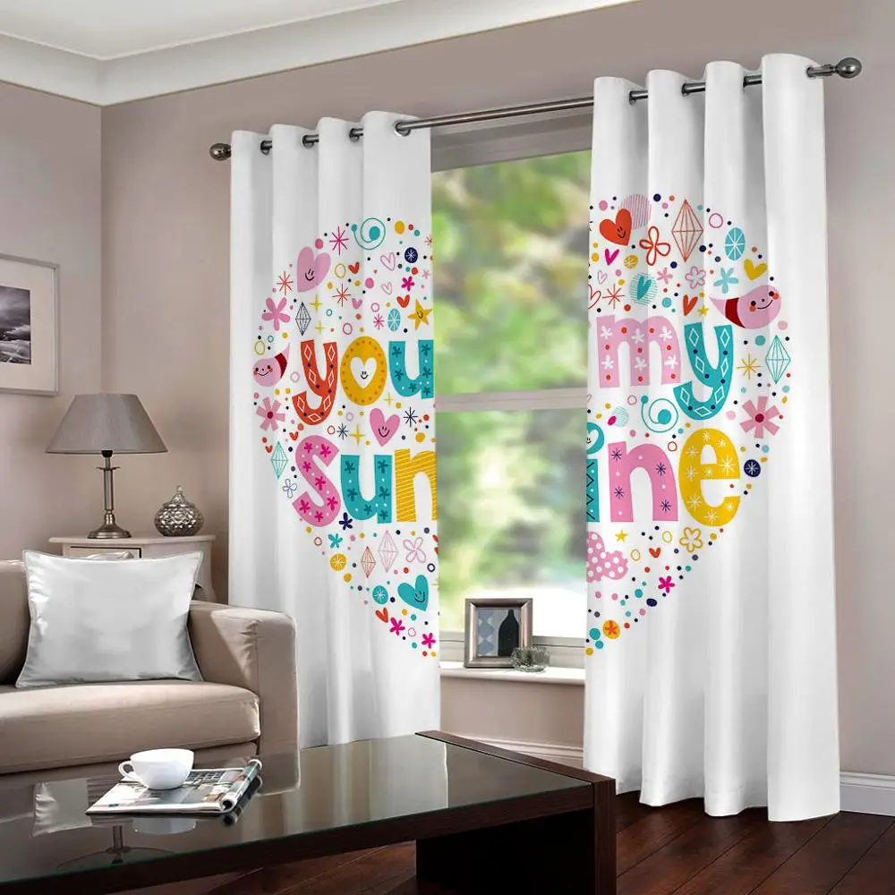 2 панелей Шторы с принтом You are My Sunshine сердце 3D печать закладной блок драпированная