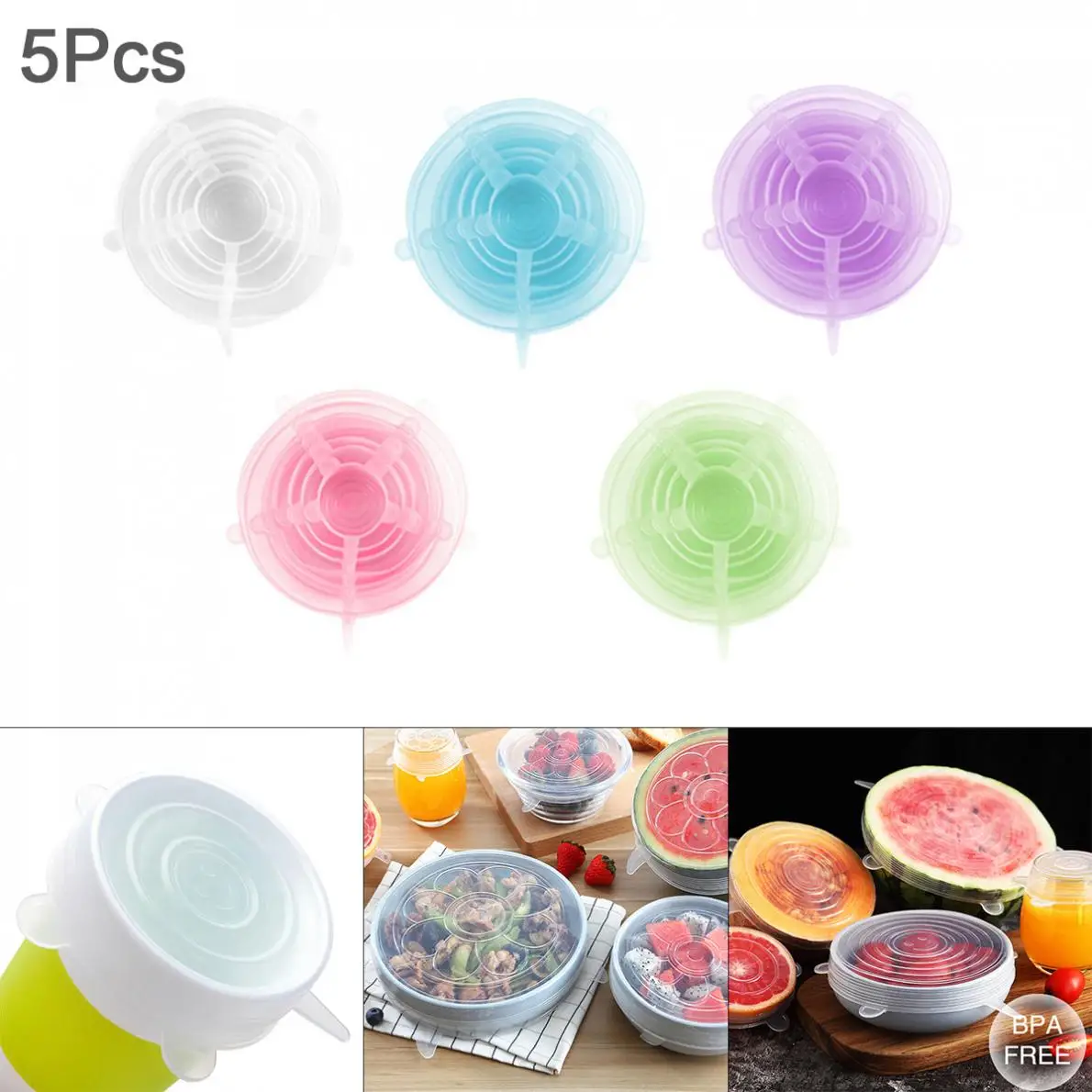 5 шт./лот утолщенная Универсальная круглая силиконовая растягивающаяся Крышка