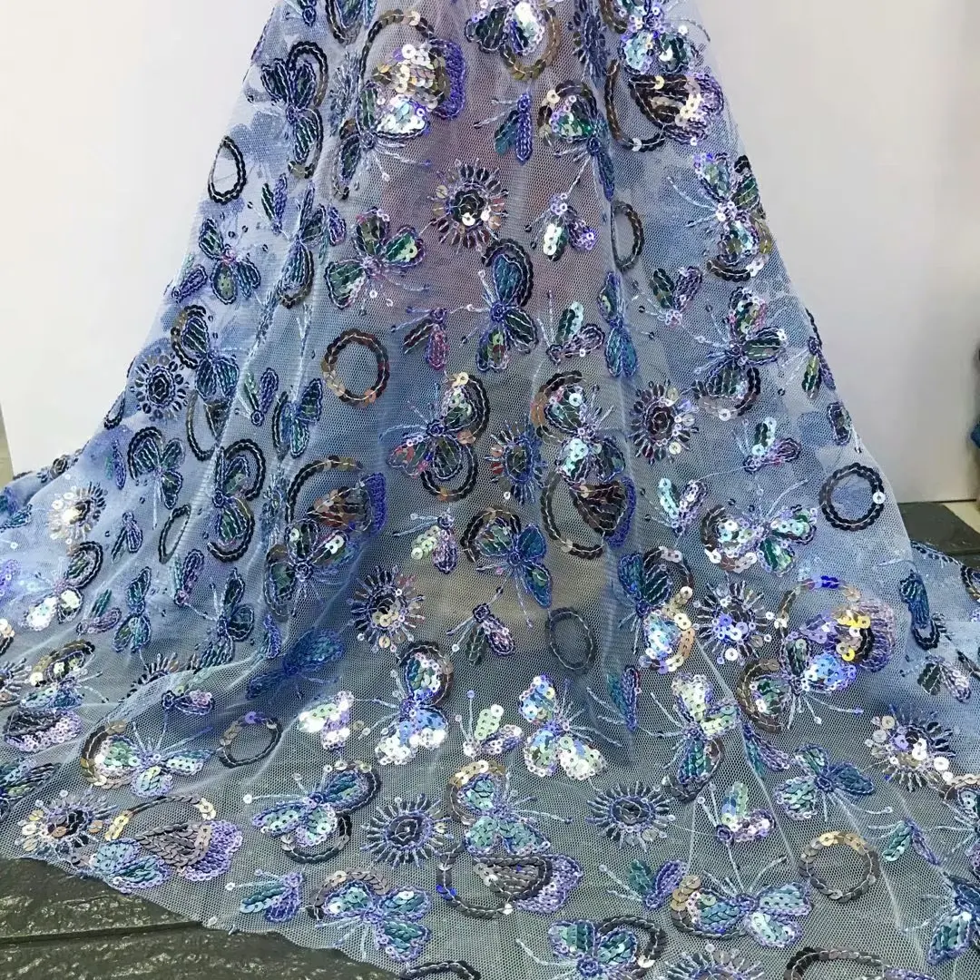 

Sequined African French Mesh Lace Fabric for Indian Evening Dress Fabric 2019 New Nigeria Sequined Yarn J4337