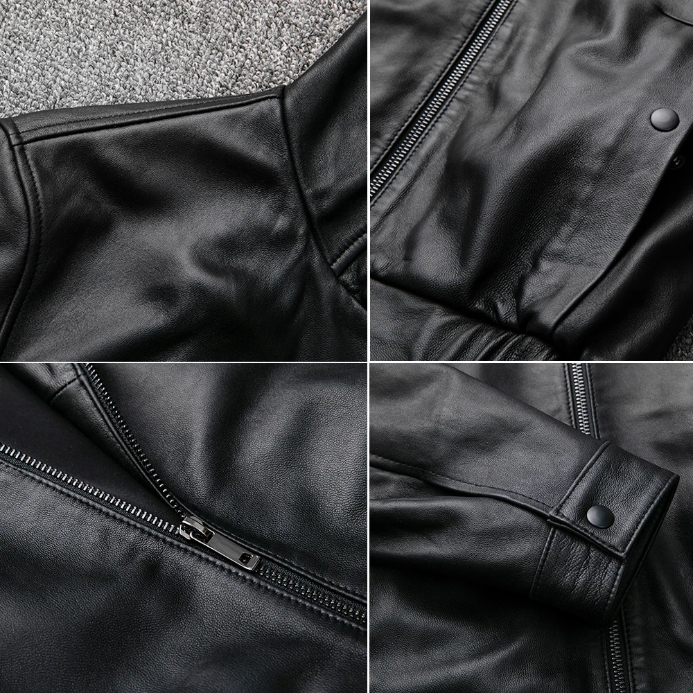 Мужская кожаная куртка с капюшоном осенняя простая из 2021 натуральной овечьей
