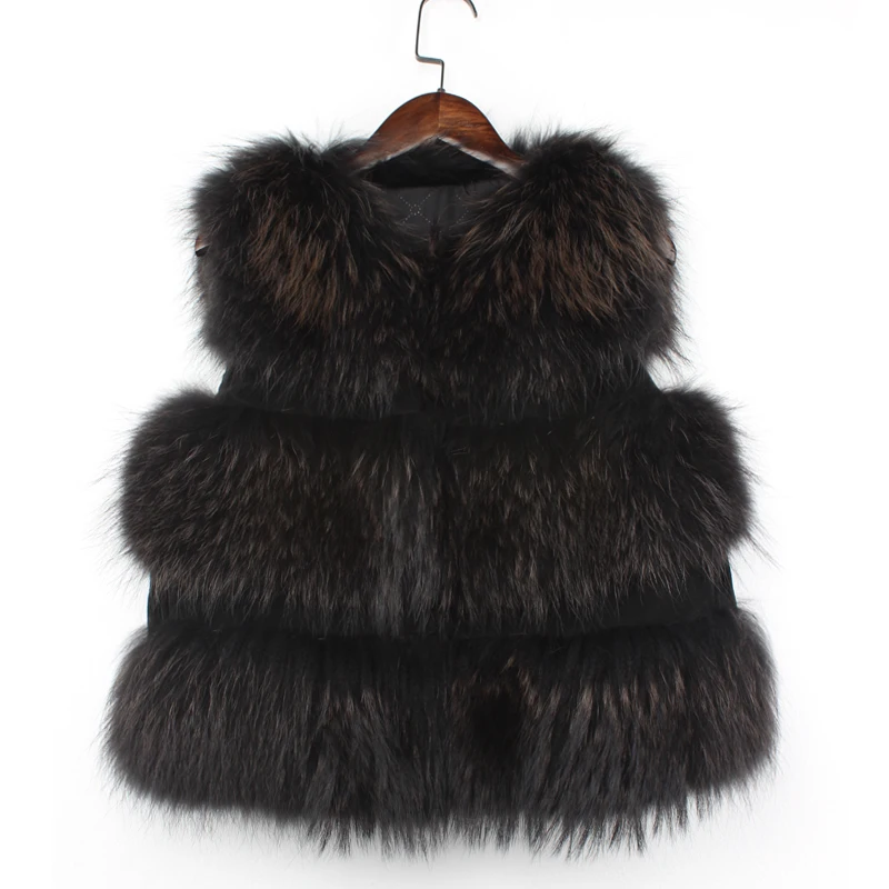 Жилет из натурального меха енота Короткая Безрукавка женский зимний теплый