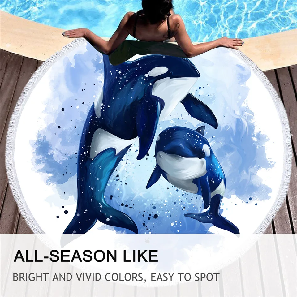 Постельное белье Outlet Orcinus Orca пляжное полотенце Killer Whales летнее одеяло морской жизни пляжный коврик синяя акварель полотенце из микрофибры 150 см