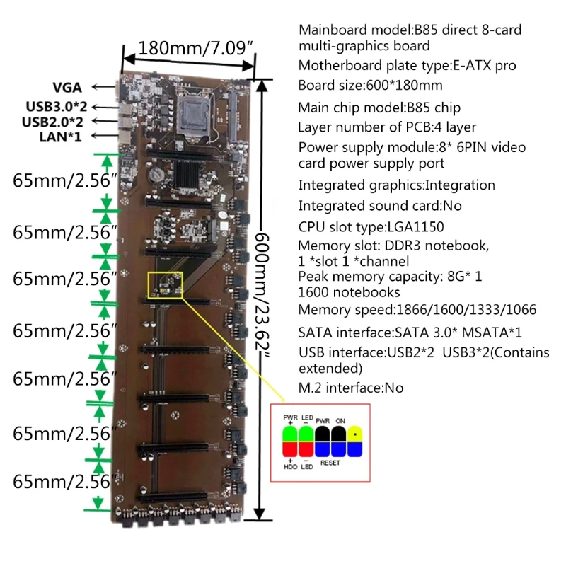 

Mining BTC B85-BTC 8PCI-E Desktop Motherboard B85 BTC Mining Mainboard