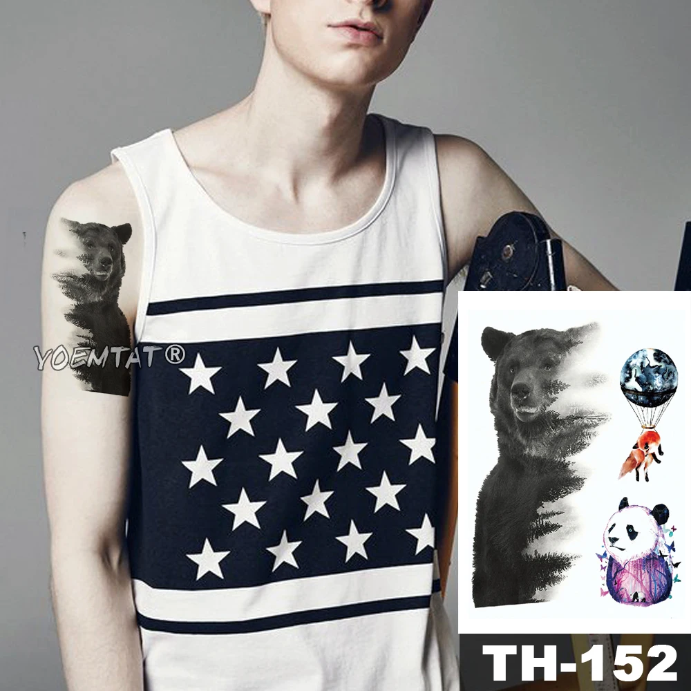 

Waterproof Temporary Tattoo Sticker Forest Bear Pattern Water Transfer Panda Wild Fox Man Body Art Flash Fake Tatoo