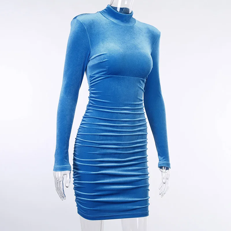 

Sexy Bodycon Velvet Mini Dress Women Autumn Long Sleeve High Neck Party Dresses Female Velvet Sheath Dress Robes Vestido
