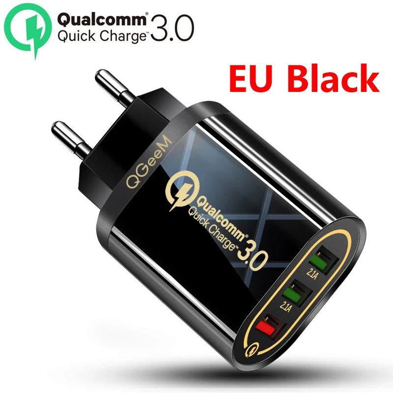 EU BLACK QGEEM 3 USB зарядное устройство для iPhone Quick Charge 3,0 быстрое зарядное устройство для Xiaomi QC 3,0 портативное зарядное устройство для телефона зарядный адаптер - Тип штекера: EU BLACK