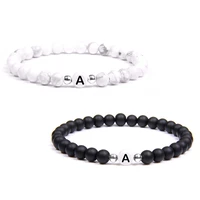 natural round letters stone bead name bracelet for women men couples love friendship lucky white black letter bracelets diy