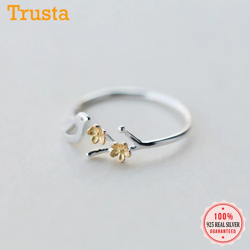 

TrustDavis Womens 100% 925 Sterling Silver Fashion Jewelry Leaves Birds Cocktail Ring Sizable 5 6 7 Girls Kids Xmas Gift DS472