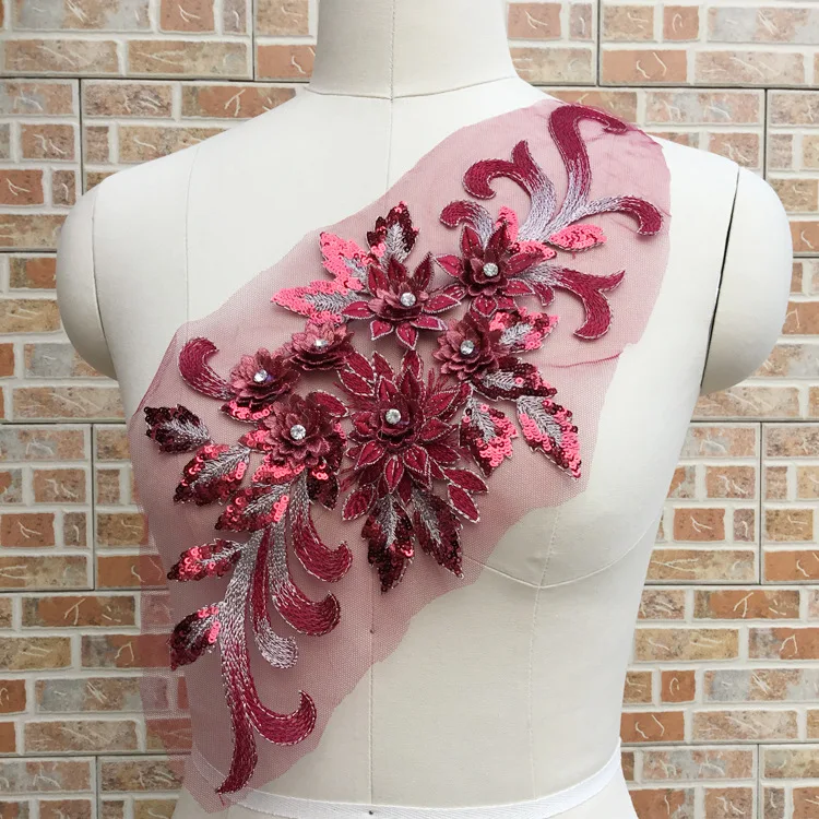 Высокое качество 3D Цветы Кружева бисером аппликации Красочные листья ручной