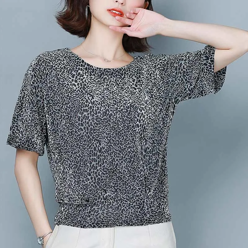 

Женские летние блузки 2021, Модная элегантная блестящая женская футболка с блестками, новинка, блестящая Женская Туника большого размера с ле...