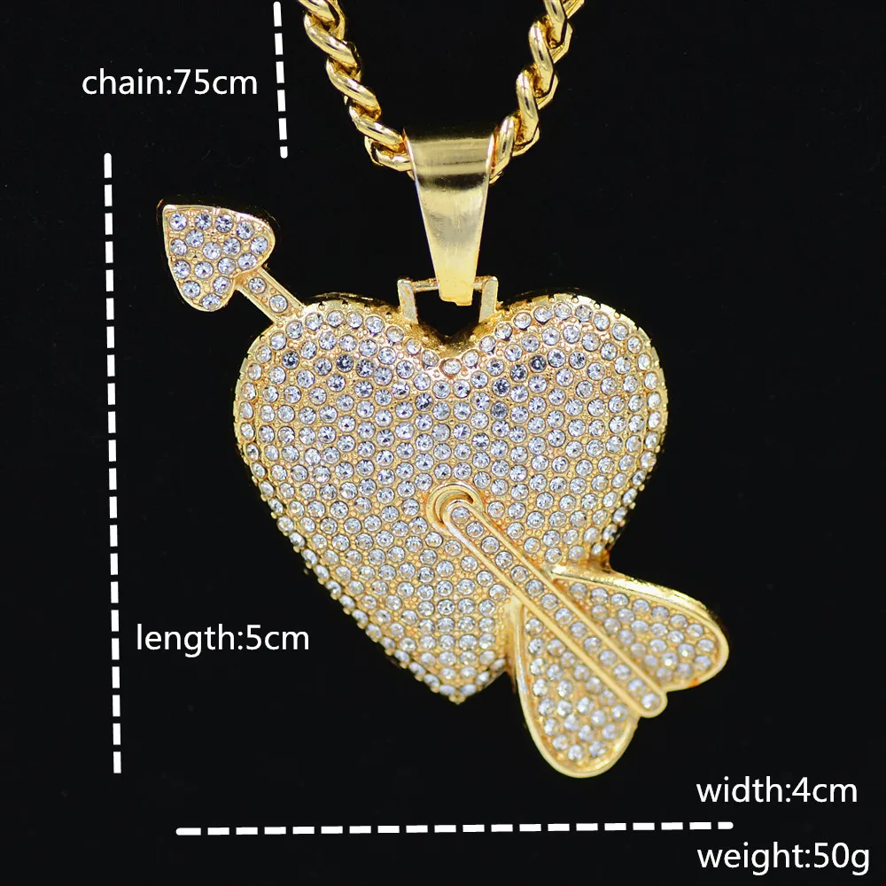 

2021 Cross Border New Product Hiphop One Arrow Through The Heart Full Necklace Color Preserving Electroplating Hip Hop Access