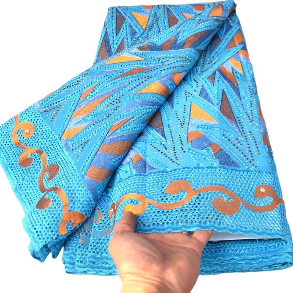 

Sky Blue African Dry Cotton Lace Fabrics High Quality Swiss Voile Lace In Switzerland Men Swiss Cotton Lace Fabric 5 Yards