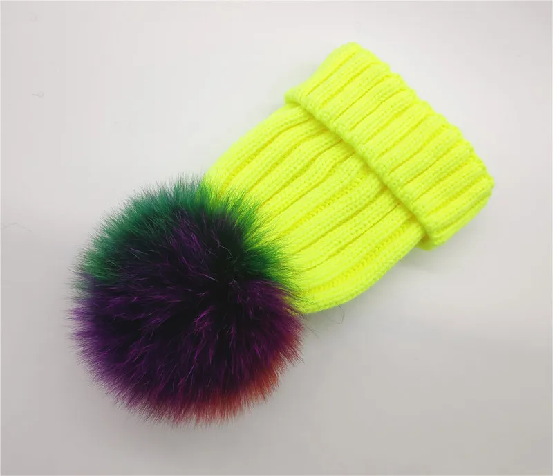 Зимняя детская вязаная шапка с помпоном из натурального Лисьего меха для