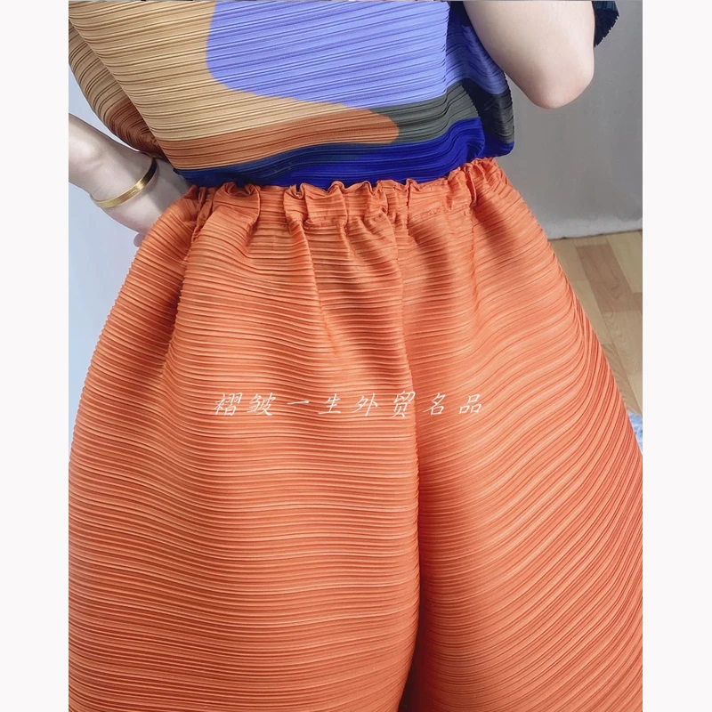 

2020 summer new wide leg pants Miyak fold Fashion large size was thin cropped trousers thin section wild casual skirt pants tied