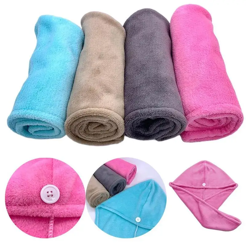 1pc Microfiber Dry Hair Cap 25x65cm Button Fastening Coral Fleece Thicken Shower Travel Bathing Makeup Supplie Wholesale | Дом и сад