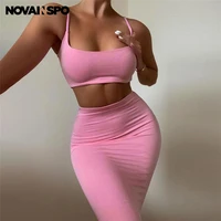novainspo pink orange solid tank tops and midi skirts matching sets fashion backless skinny urban set for women 2021 summer hot