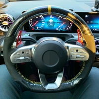 car steering wheel cover hand stitched non slip black carbon fiber suede for mercedes benz a class w177 2018 2019