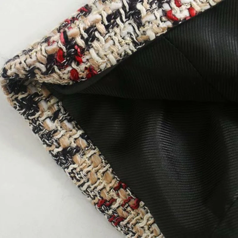 

Female Elegant Double Breasted Coats Woman Vintage Plaid Textured Blazer Coat Fashion Ladies Autumn Tweed Outerwears