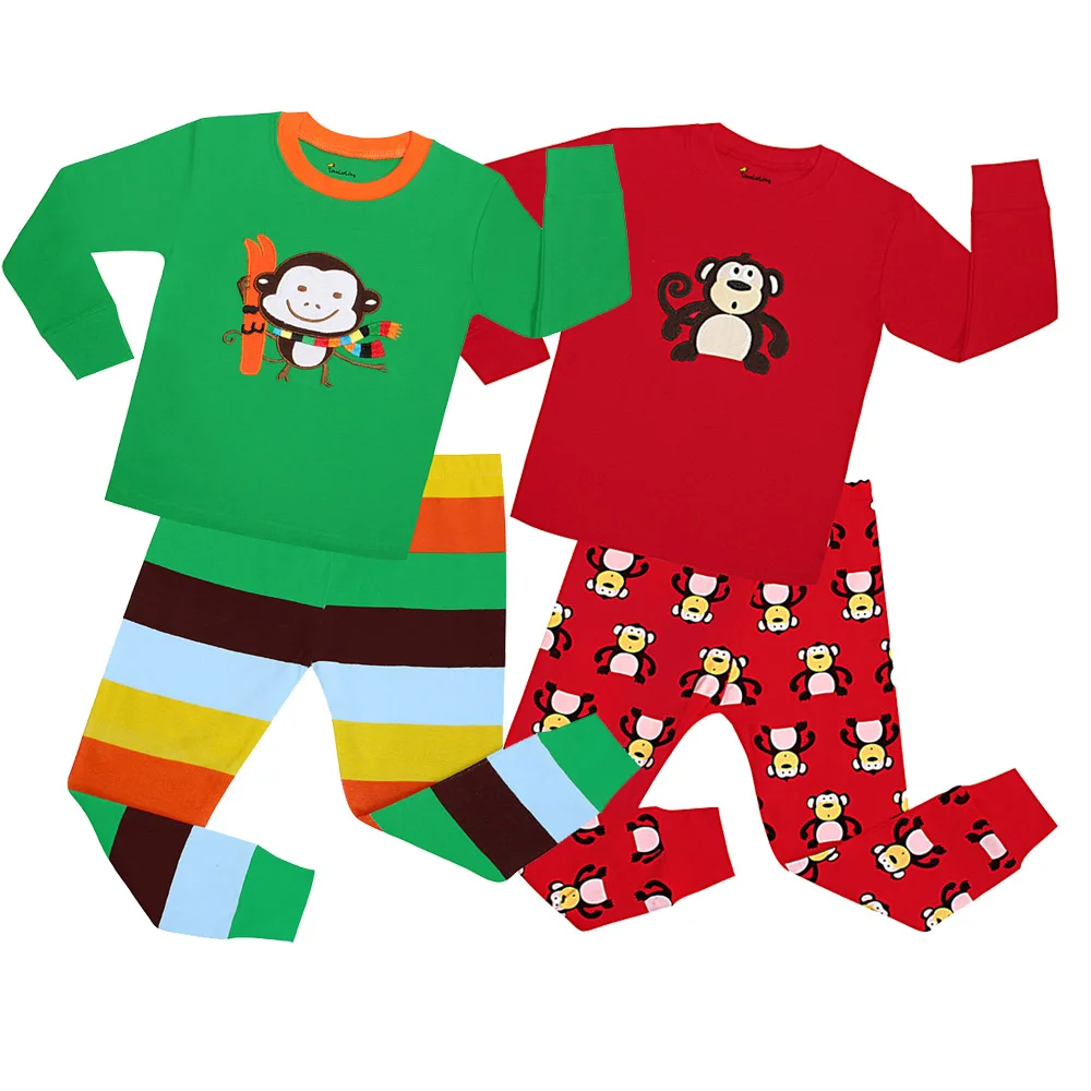 Детские хлопковые пижамы с длинными рукавами для мальчиков и девочек