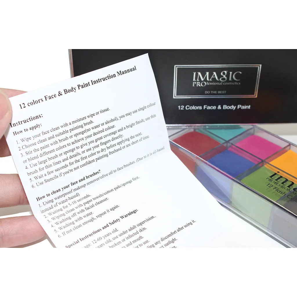 IMAGIC, 12 цветов, масляная краска для тела, краска для лица, пигмент для красоты, набор для макияжа, косметическая краска, коробка, вечерние, праздничные, макияж, дизайн