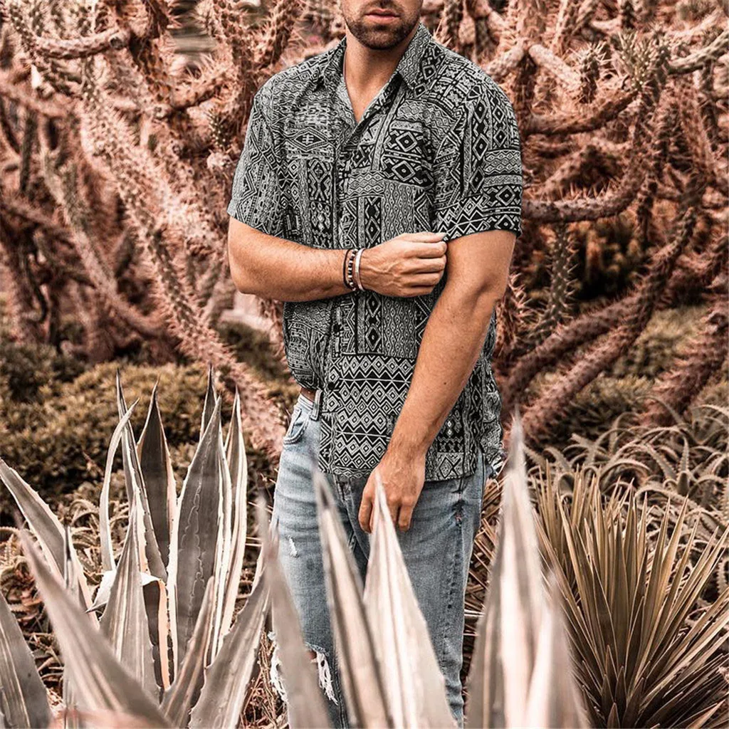 Мужские рубашки мужская рубашка с ретро принтом Мужская Летняя Повседневная