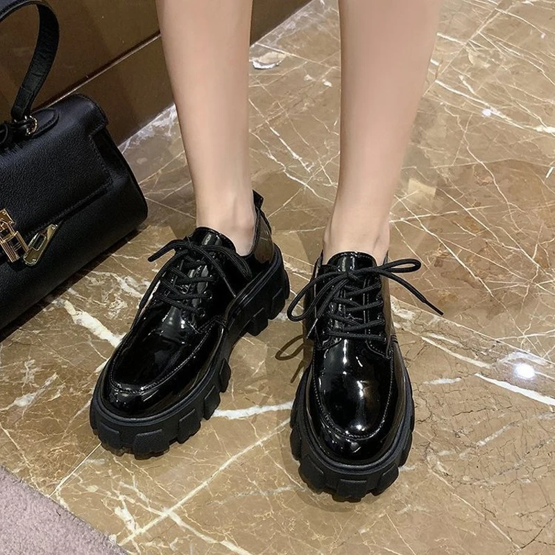 

Women Pumps Lace-up Mary Janes Shoes Women High Quality Patent Leather Chunky Platform Shoes Woman Pumps Zapatos Mujer
