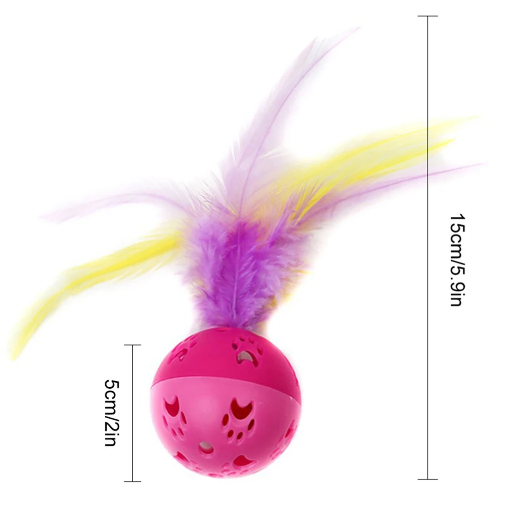 

Cat Ball Toy Kitten Chasing Toy Faux Feather Cat Interactive Toy Hollow Out Kitten Toy With Bell Pet Training Toy Random Color