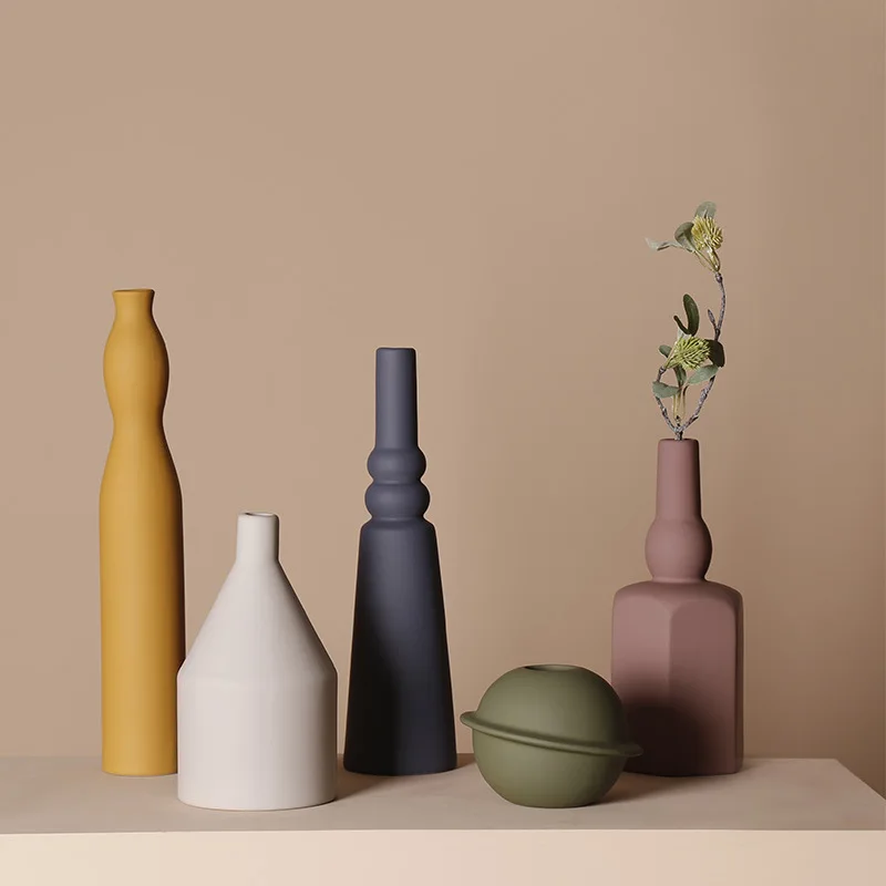 

Nordic Morandi Color Ceramic Vase Living Room Decor Dried Flower Vases Creative Home Office Tabletop Vase Decoration Ornaments