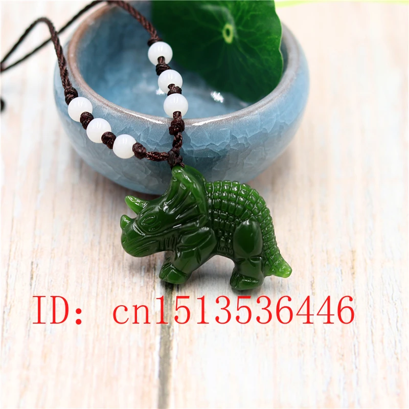 Натуральный зеленый китайский нефрит ожерелье с подвесками в форме Динозавров 3D