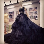 Платье в пол с корсетом, сексуальное свадебное платье с вырезом, черное платье, чистый черный тюль, пушистое платье, винтажные Выпускные платья