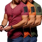 Футболка мужская с коротким рукавом, Повседневная модная рубашка на молнии, с V-образным вырезом, уличная одежда для фитнеса, размеры США