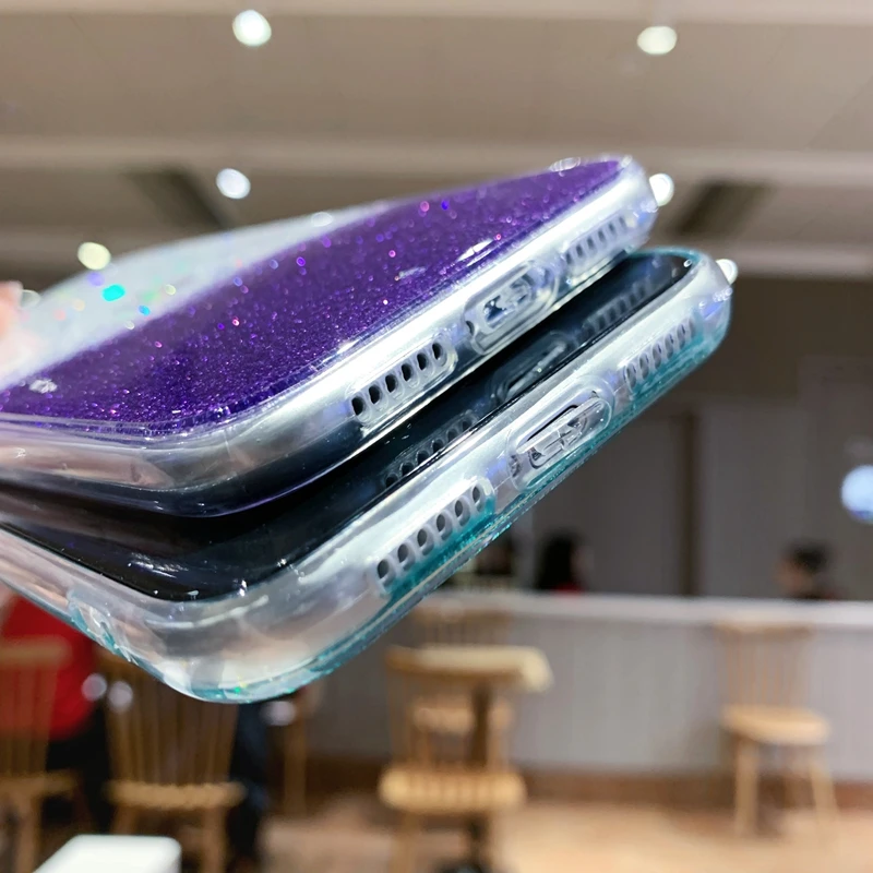 Чехол для iPhone SE 7 8 Plus 10 X XS XR 11 Pro Max градиентный цвет блестящие Блестящие Блестки