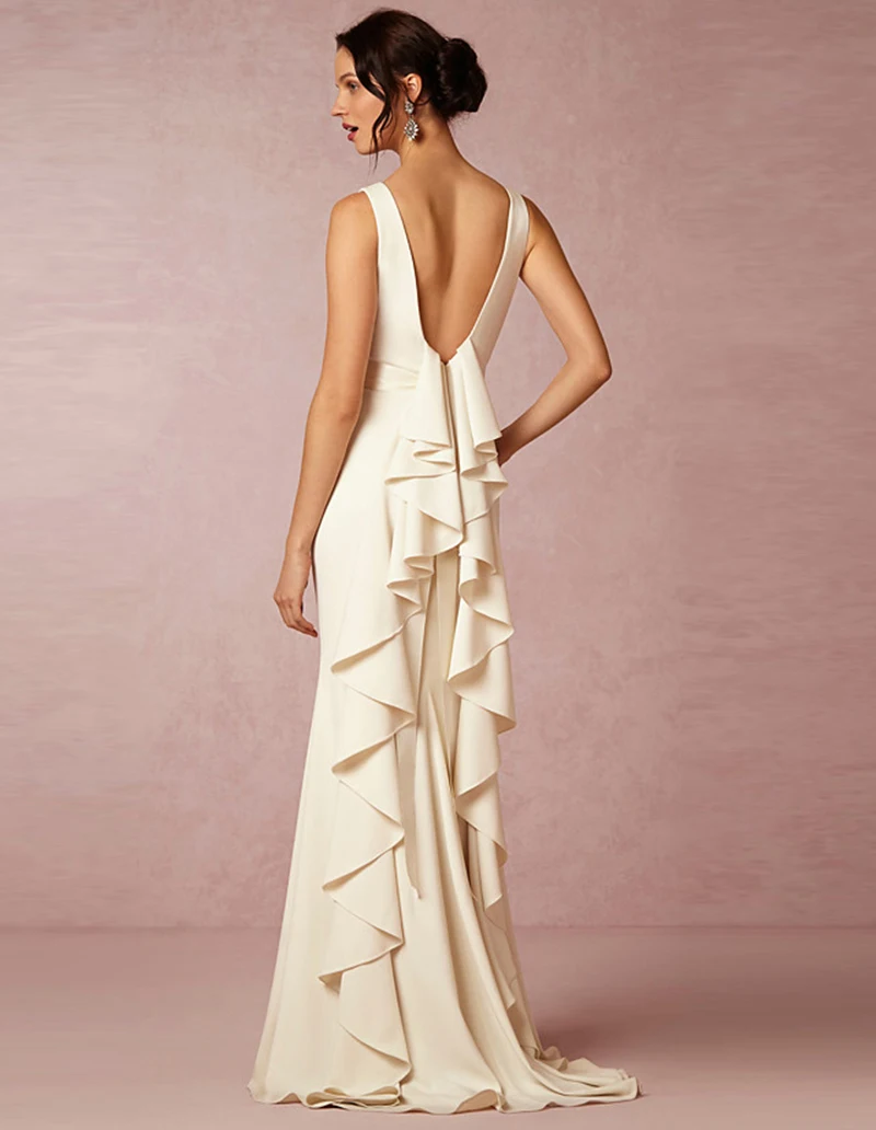 

Simple Bohemian Satin Wedding Dresses Ruched Backless Boho Bridal Gowns