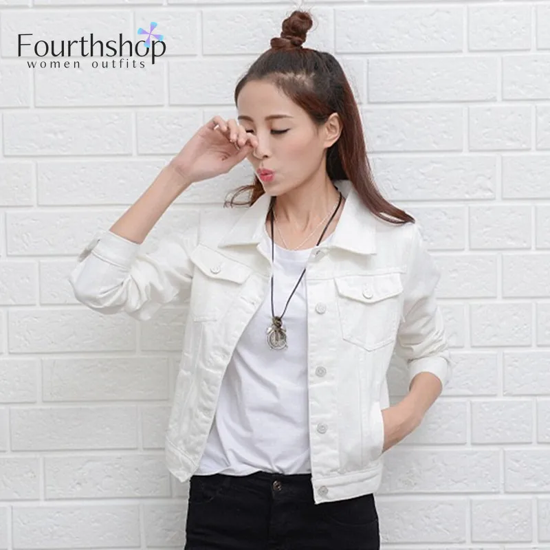 Винтажные джинсы куртка Женская Повседневная белая джинсовая и пальто Осень