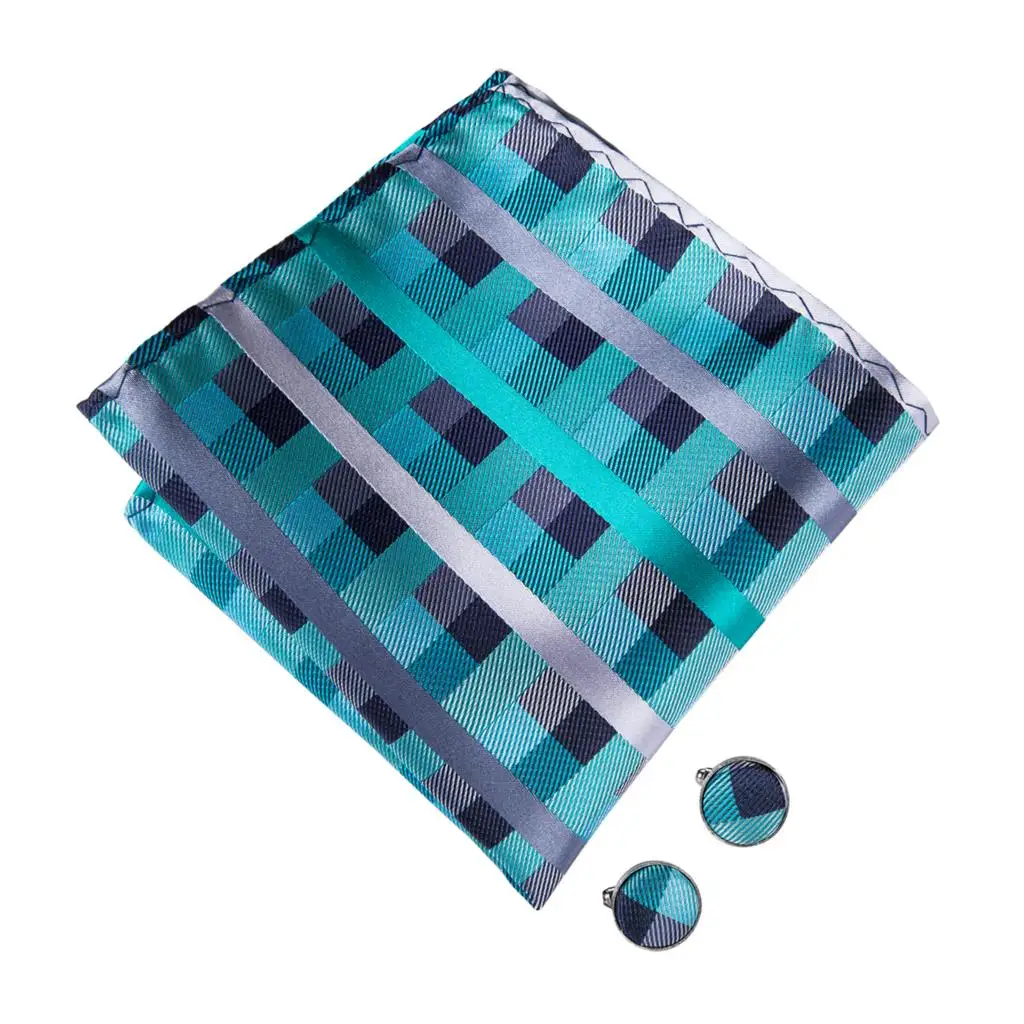

Hi-Tie Silk Adult Men's BowTie Pre-Tied Butterfly Tie Pocket Square Cufflinks for Wedding Party Fashion Blue Plaid Bowtie Set