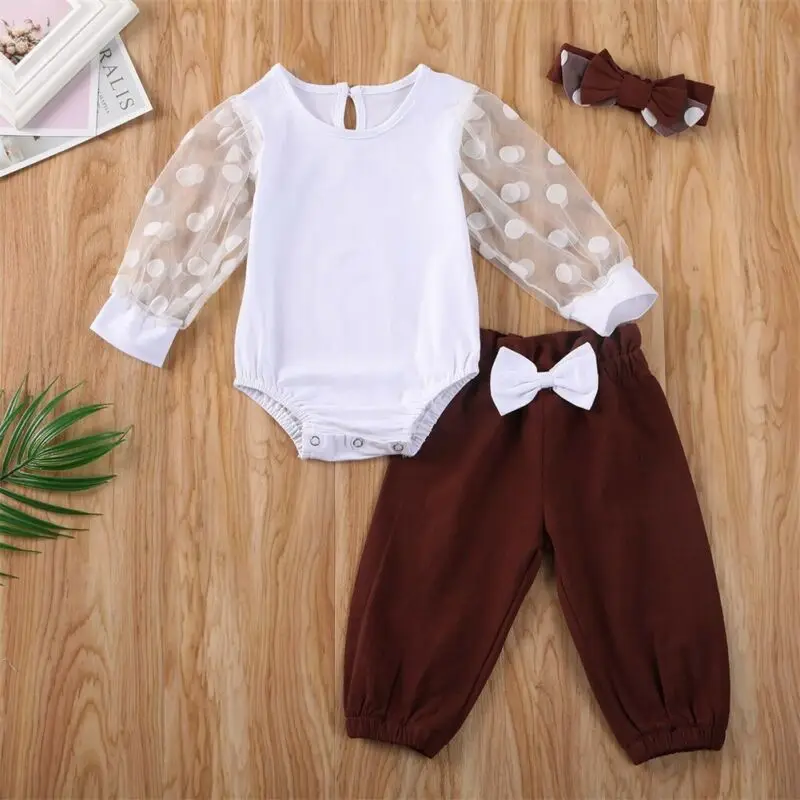 Осеннее боди для новорожденных девочек длинные брюки повязка на голову наряд