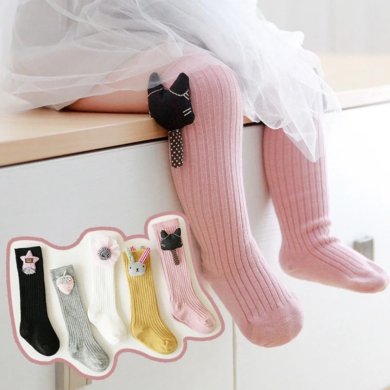 

New Fashion Cute Kids Girls Cotton Cartoon Double Stitch Baby Hosiery Stockings 5 Colors