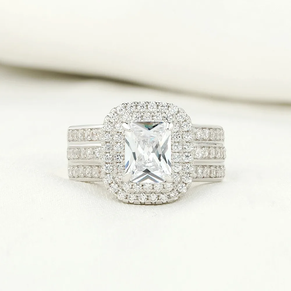 Newshe Свадебные Кольца для женщин классические ювелирные изделия 1,8 Ct Принцесса Cut AAA CZ Твердые 925 серебро кольцо для помолвки набор