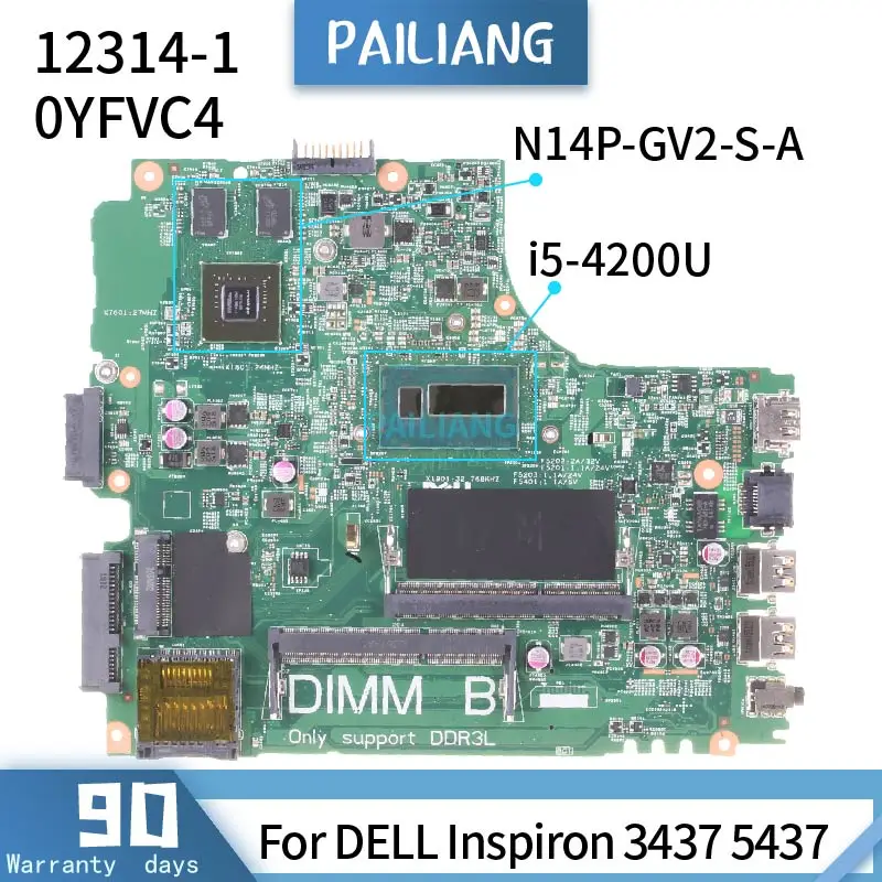 

CN-0YFVC4 For DELL Inspiron 3437 5437 12314-1 0YFVC4 SR170 N14P-GV2-S-A2 Mainboard Laptop motherboard DDR3 tested OK