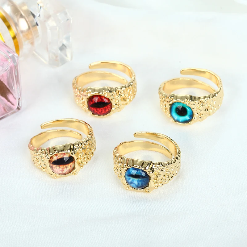 

Daihe Punk 18K Gold Enamel Turkey Eyes Ring Women Good Lucky Bar Club Adjustable Copper Rings Women Party Gift Jewelry 2021 New