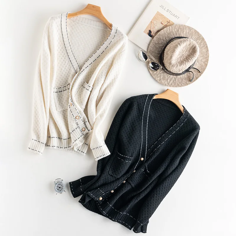 Новинка Осень зима Модный Кардиган кашемировый свитер женский 100% чистый кашемир|