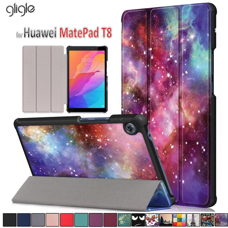 Кожаный чехол с принтом GLIGLE для Huawei MatePad T8 2020 новый выпуск тонкий планшета|Чехлы