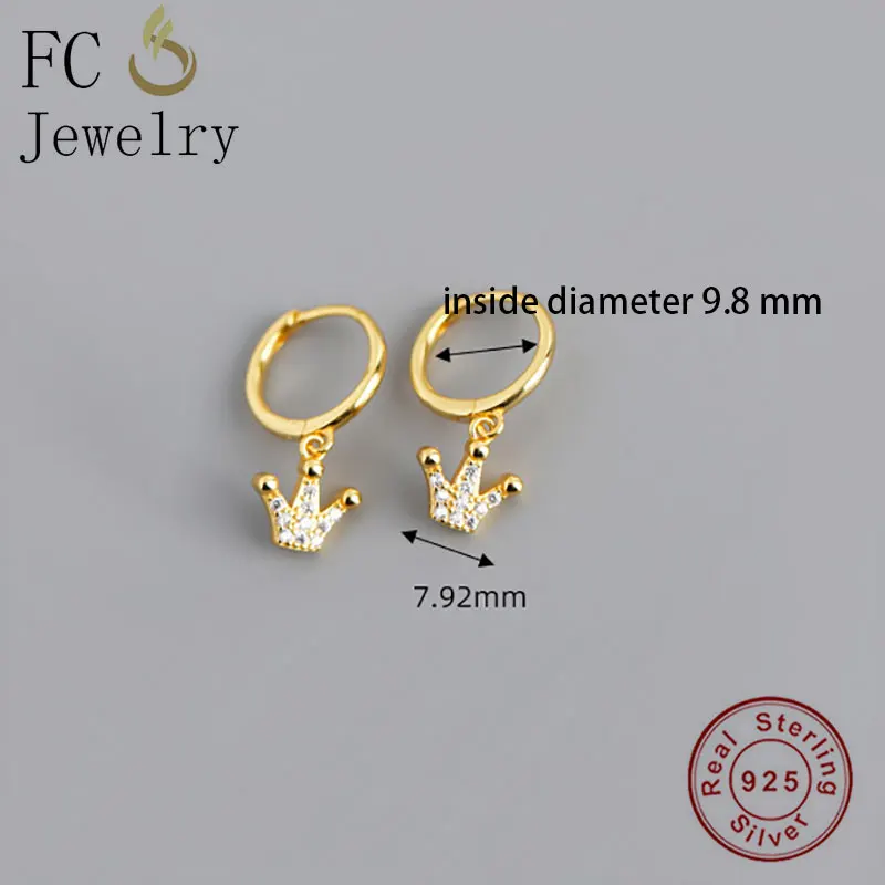 Серьги-кольца женские круглые с короной и цирконием серебро 925 пробы - купить по