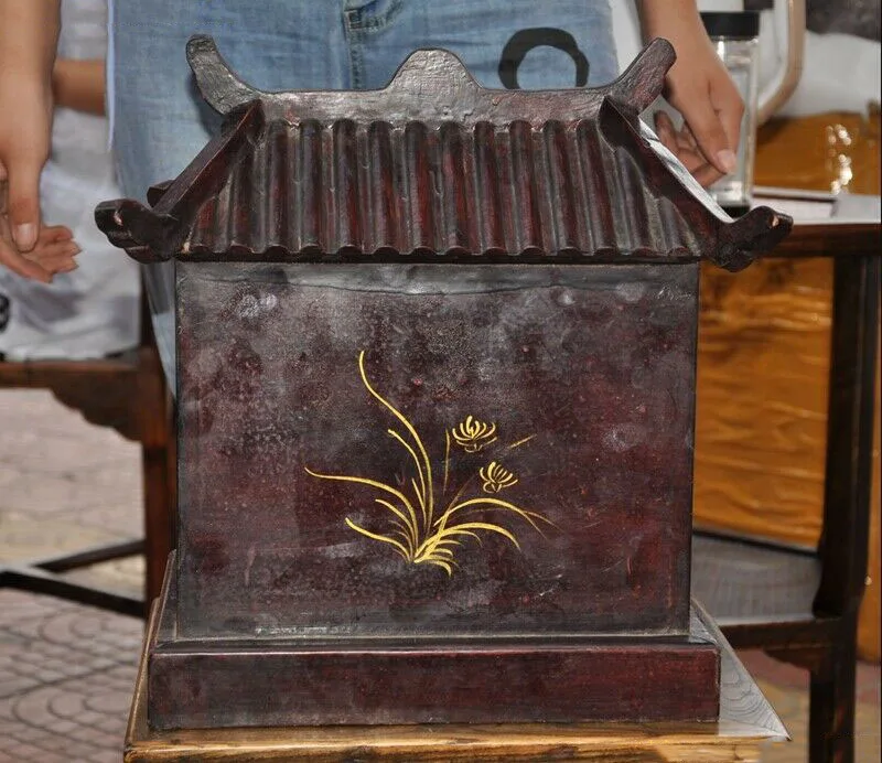 

wedding decoration 14" Lacquerware wood Kirin Foo Dog Lion beast house Fokan Buddhist niche Shrines