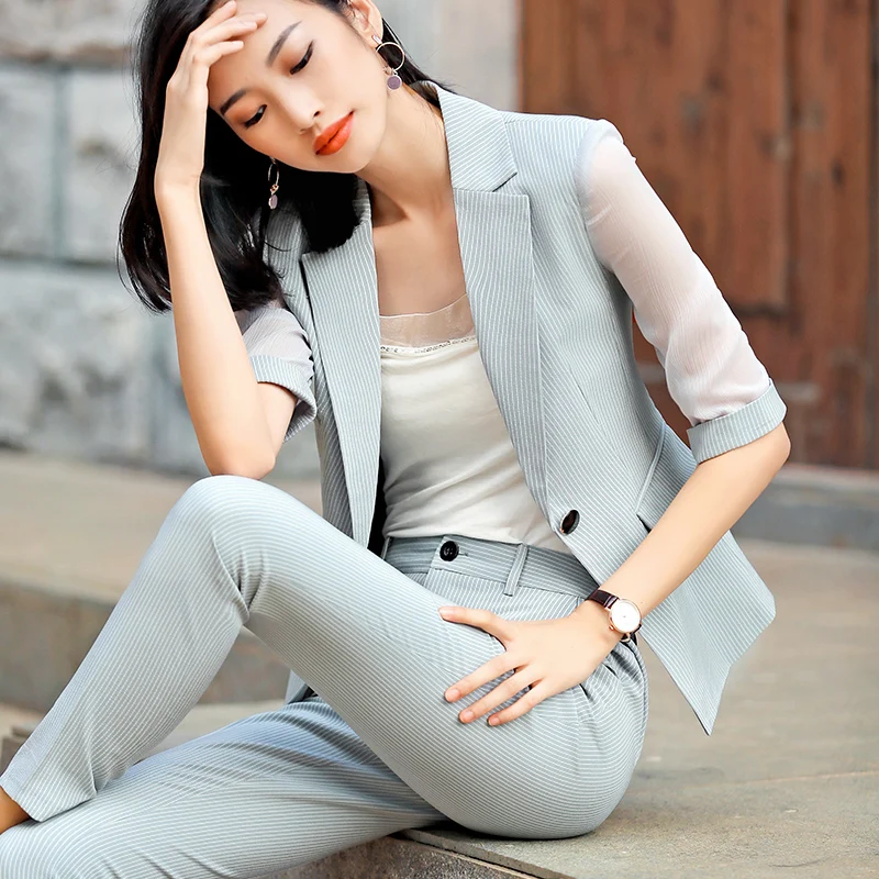 Lenshin Haft рукав из двух частей брючный костюм офисные женские дизайнерские Деловые