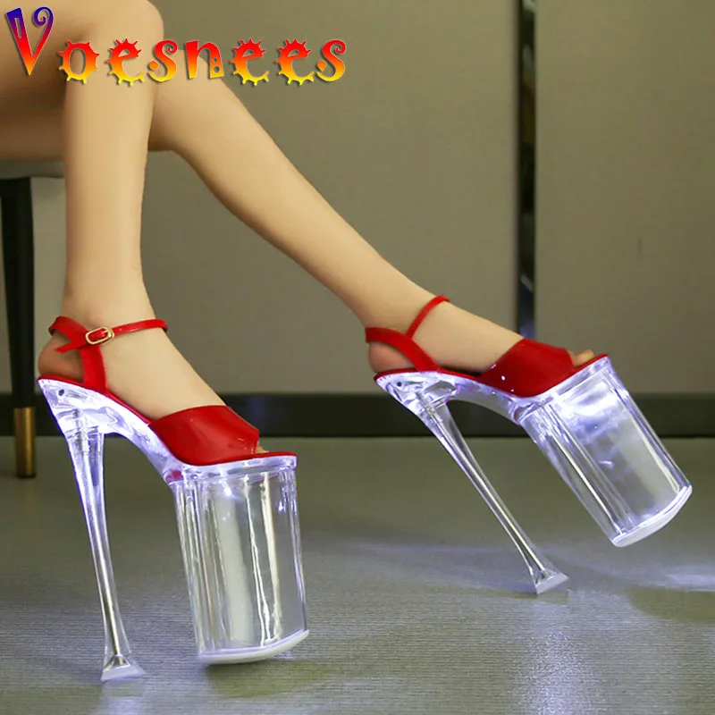 

Сандалии женские на прозрачной платформе, босоножки со светодиодной подсветкой, ремешок с пряжкой для ночного клуба, вечеринки, для показа ходьбы