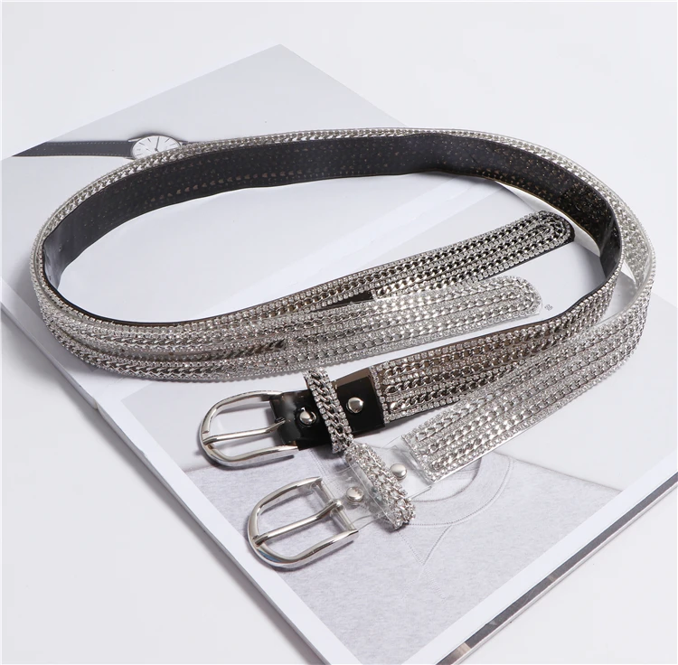 

Full Rhinestone PVC Waist Belt Black Transparent Black Plastic PVC Buckle PIn Jean Belt Women Street Pant Dress Crystal Girdle