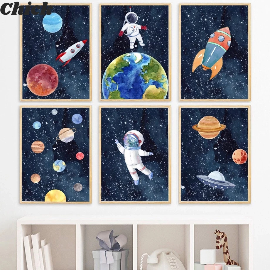 

Space Astronaut Planet Rocket Earth UFO Nursery Wall Art Canvas Painting Posters And Prints Wall Pictures Baby Kids Room Decor