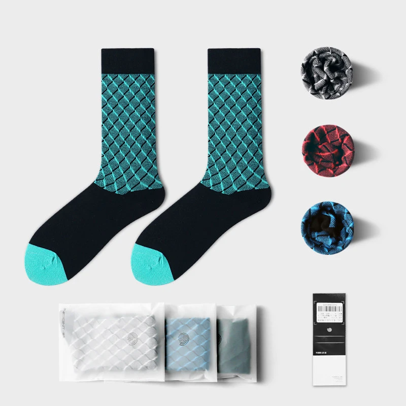 

Оригинальные Классические дышащие чесаные хлопковые весенне-осенние клетчатые Нежные мужские деловые модные изысканные короткие носки ср...