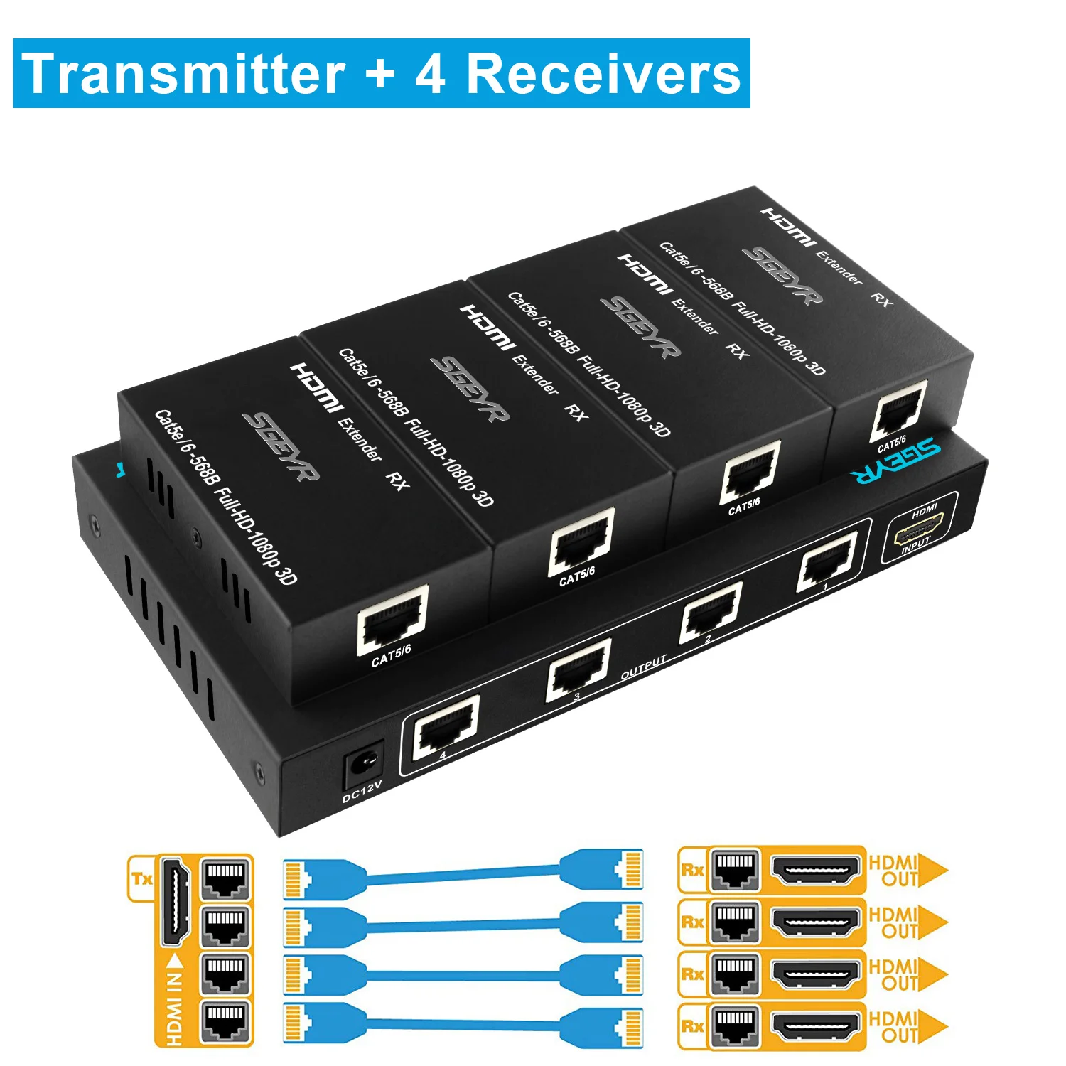Удлинитель HDMI 196ft разветвитель 1x4 удлинитель от 1 до 4 по Cat5e/Cat6 Ethernet кабель 60 м